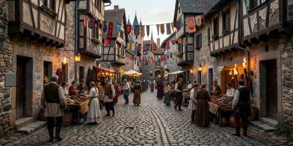 Ancient cobblestone European festival street