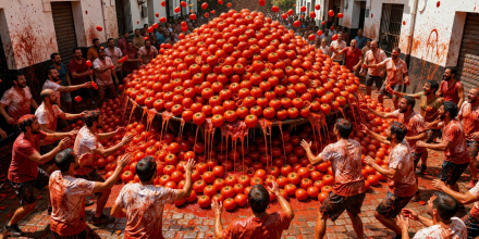 Fresh red ripe tomatoes piled high for La Tomatina festival